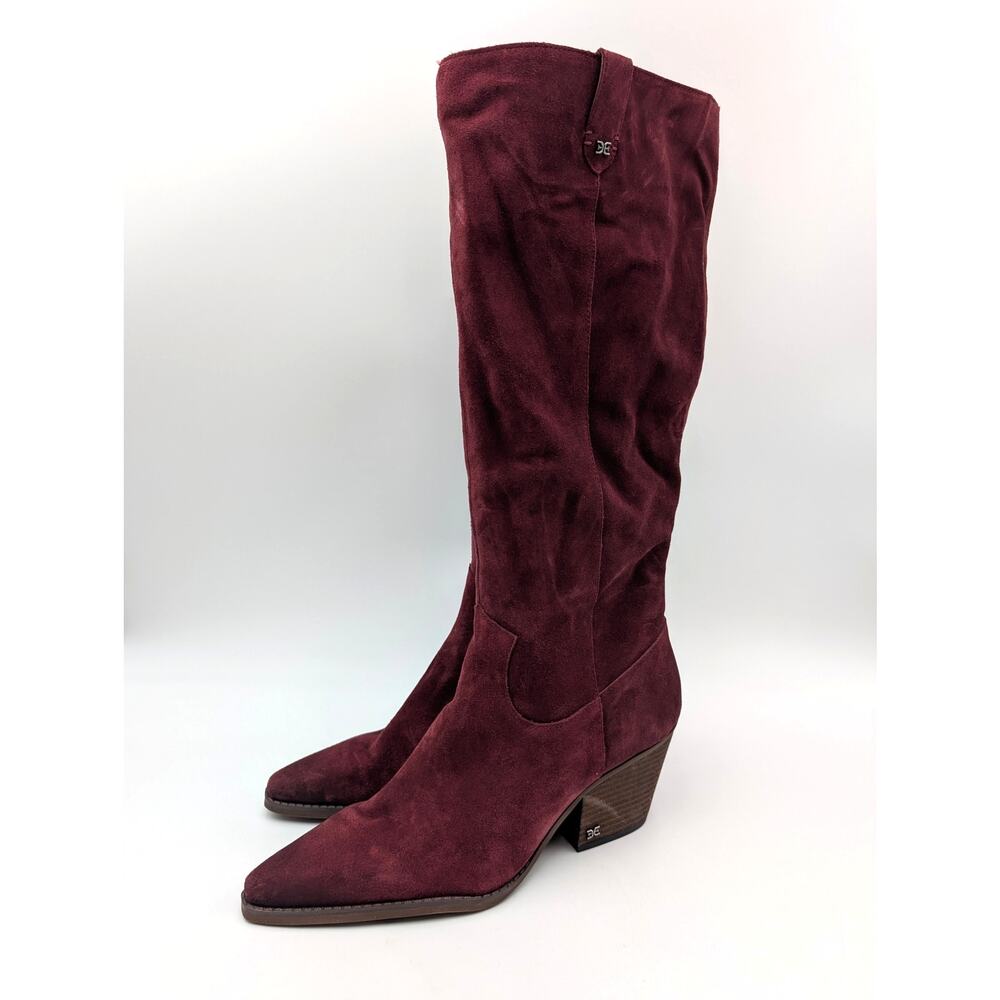 Sam Edelman Woods Knee High Boots Side Zip Women's Burgundy Size US12M Wide Calf